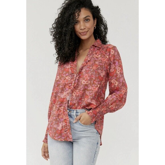 Women’s Free People Wild Gardenia Blouse S Earth Combo Floral Button Down Small - Picture 1 of 7